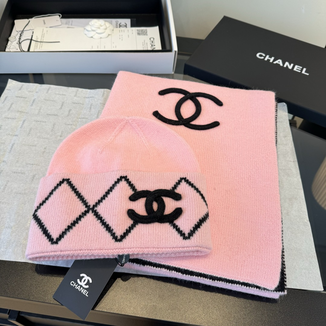 Chanel香奈儿围巾帽子套装，专柜款