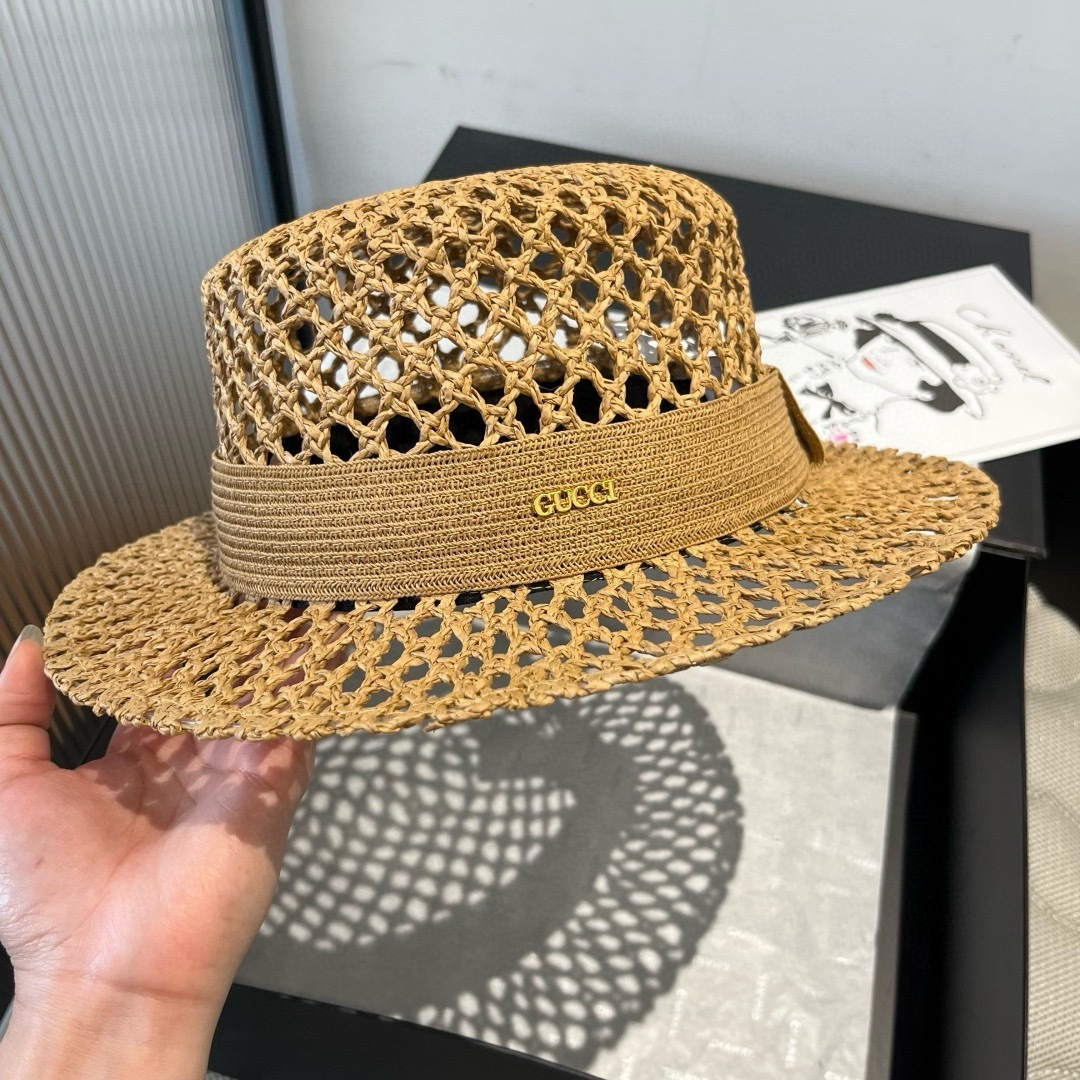 PGucci古奇平顶礼帽，镂空遮阳帽，小礼帽，头围57cm