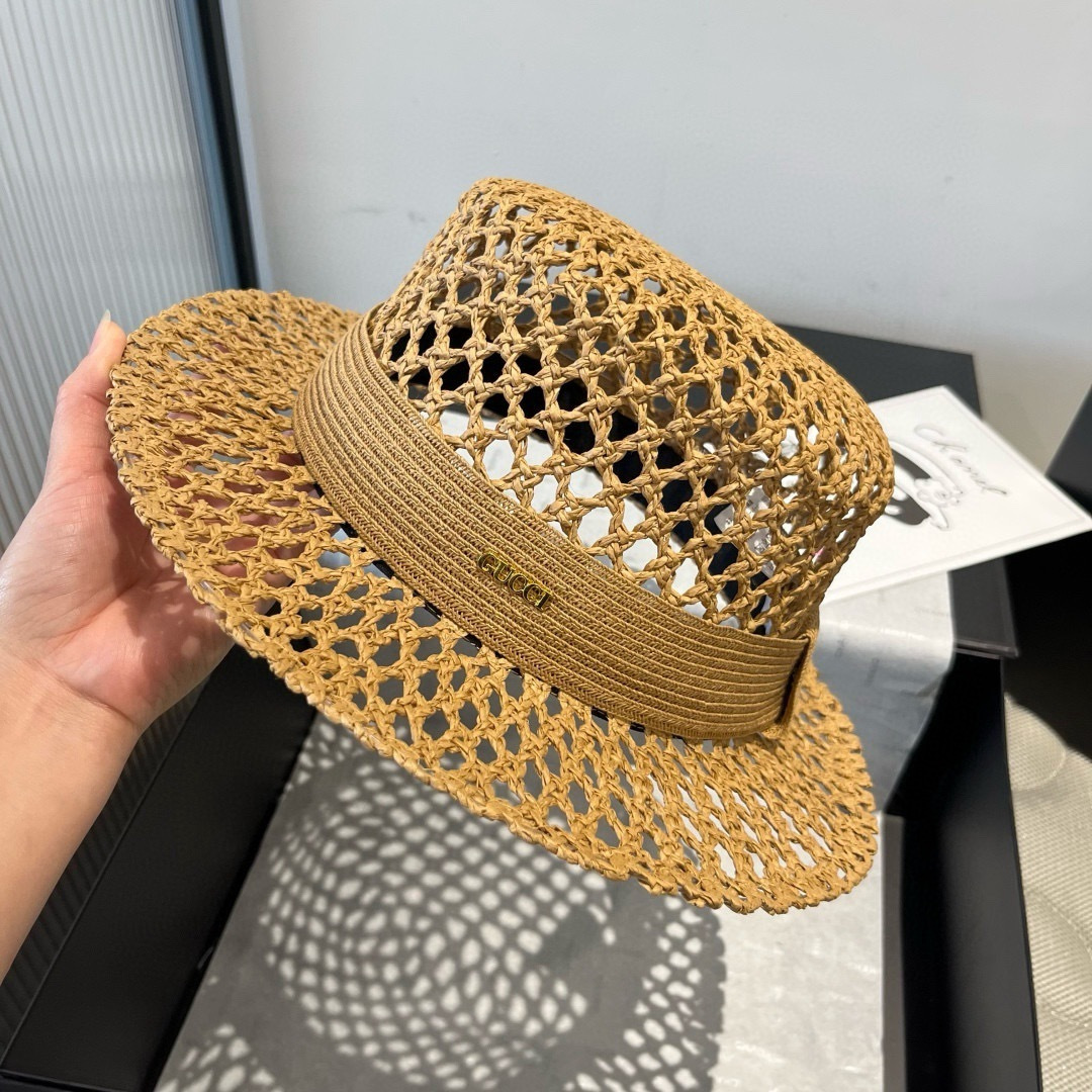 PGucci古奇平顶礼帽，镂空遮阳帽，小礼帽，头围57cm