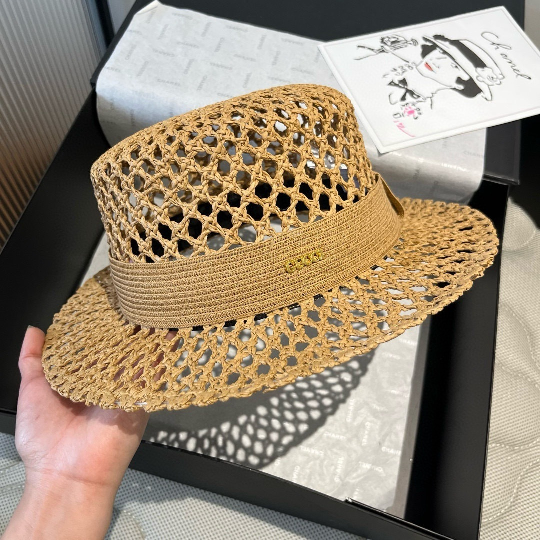 PGucci古奇平顶礼帽，镂空遮阳帽，小礼帽，头围57cm