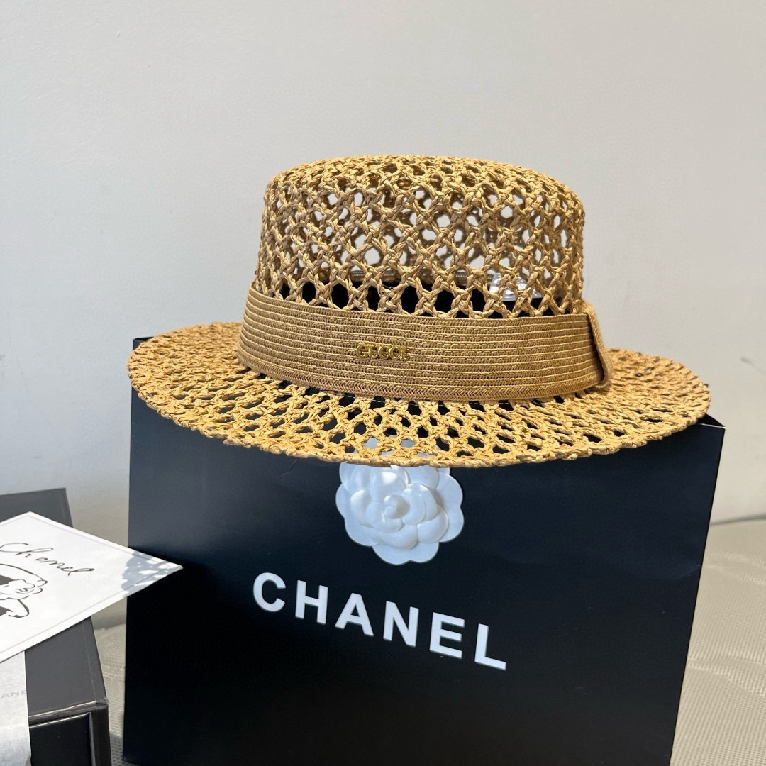 PGucci古奇平顶礼帽，镂空遮阳帽，小礼帽，头围57cm