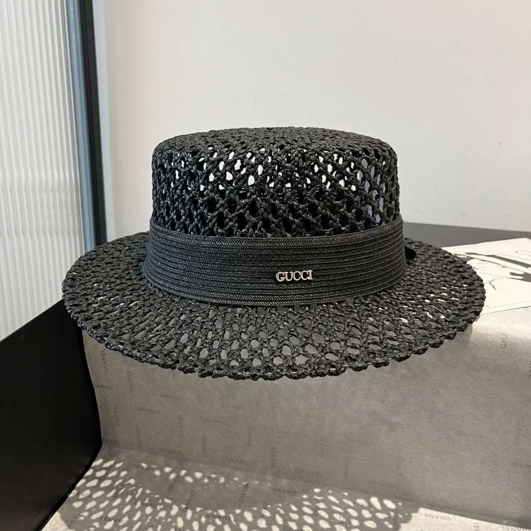 PGucci古奇平顶礼帽，镂空遮阳帽，小礼帽，头围57cm
