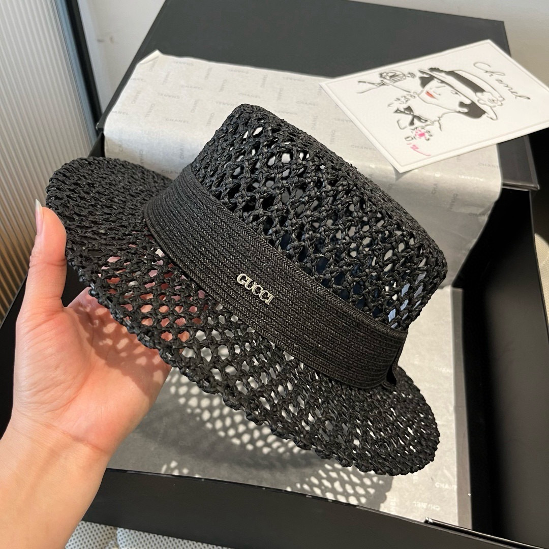 PGucci古奇平顶礼帽，镂空遮阳帽，小礼帽，头围57cm