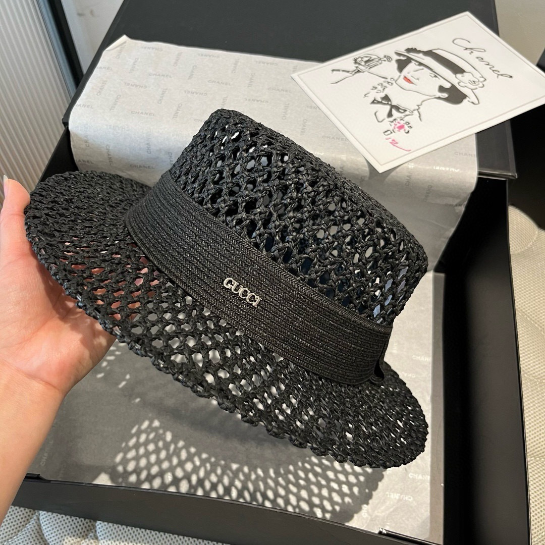 PGucci古奇平顶礼帽，镂空遮阳帽，小礼帽，头围57cm