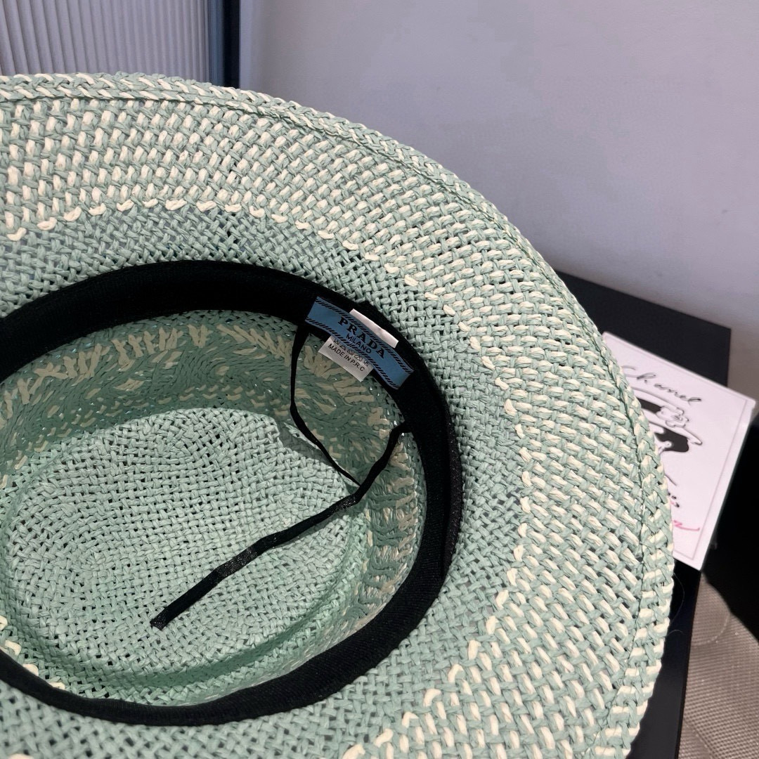 P普拉达菲草遮阳帽，遮阳礼帽，沙滩帽，头围57cm