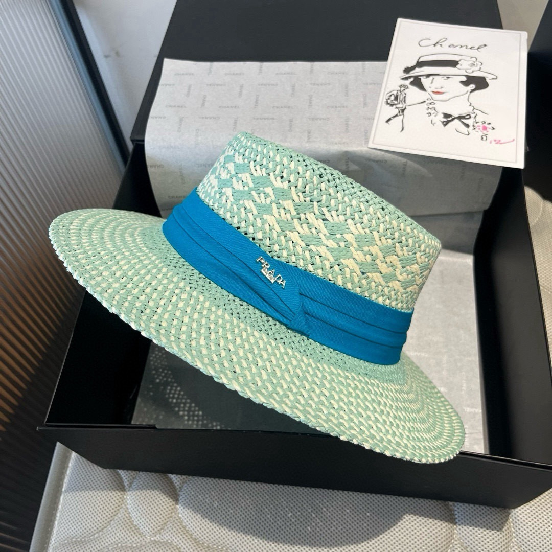 P普拉达菲草遮阳帽，遮阳礼帽，沙滩帽，头围57cm
