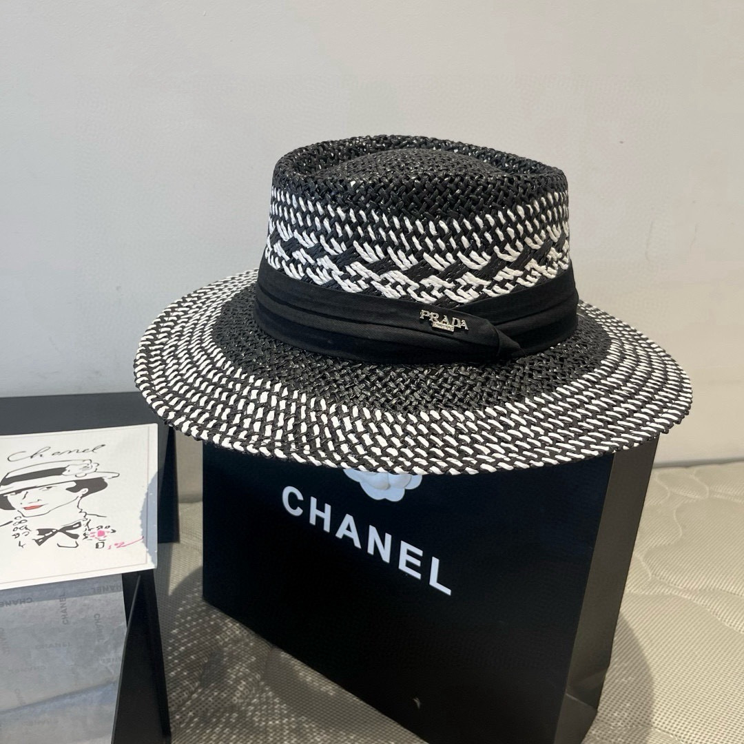 P普拉达菲草遮阳帽，遮阳礼帽，沙滩帽，头围57cm