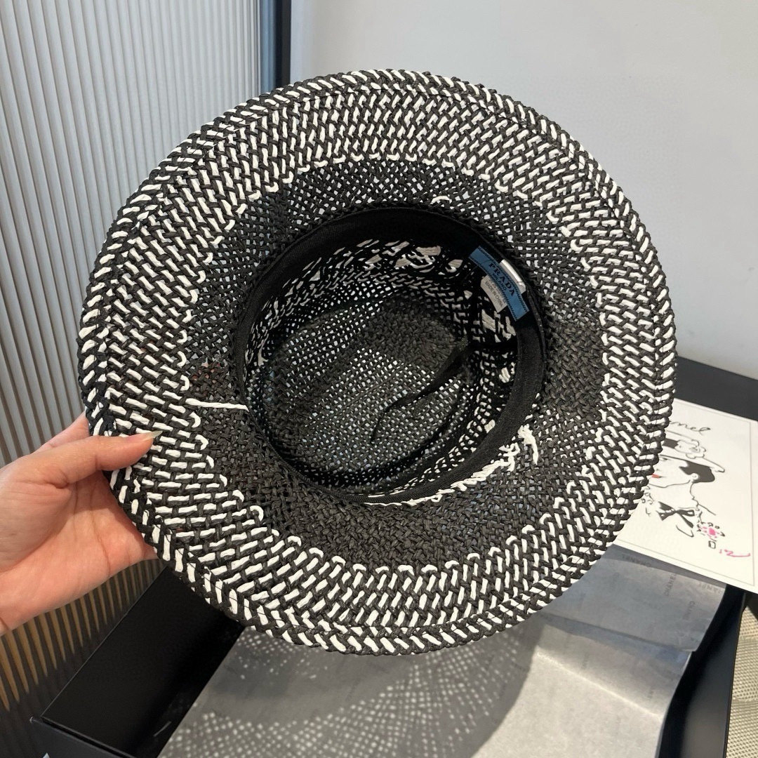 P普拉达菲草遮阳帽，遮阳礼帽，沙滩帽，头围57cm