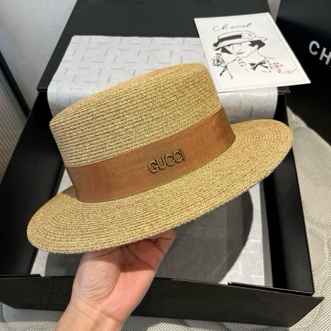 P古奇新款平顶礼帽，高级PP草面料，头围57cm