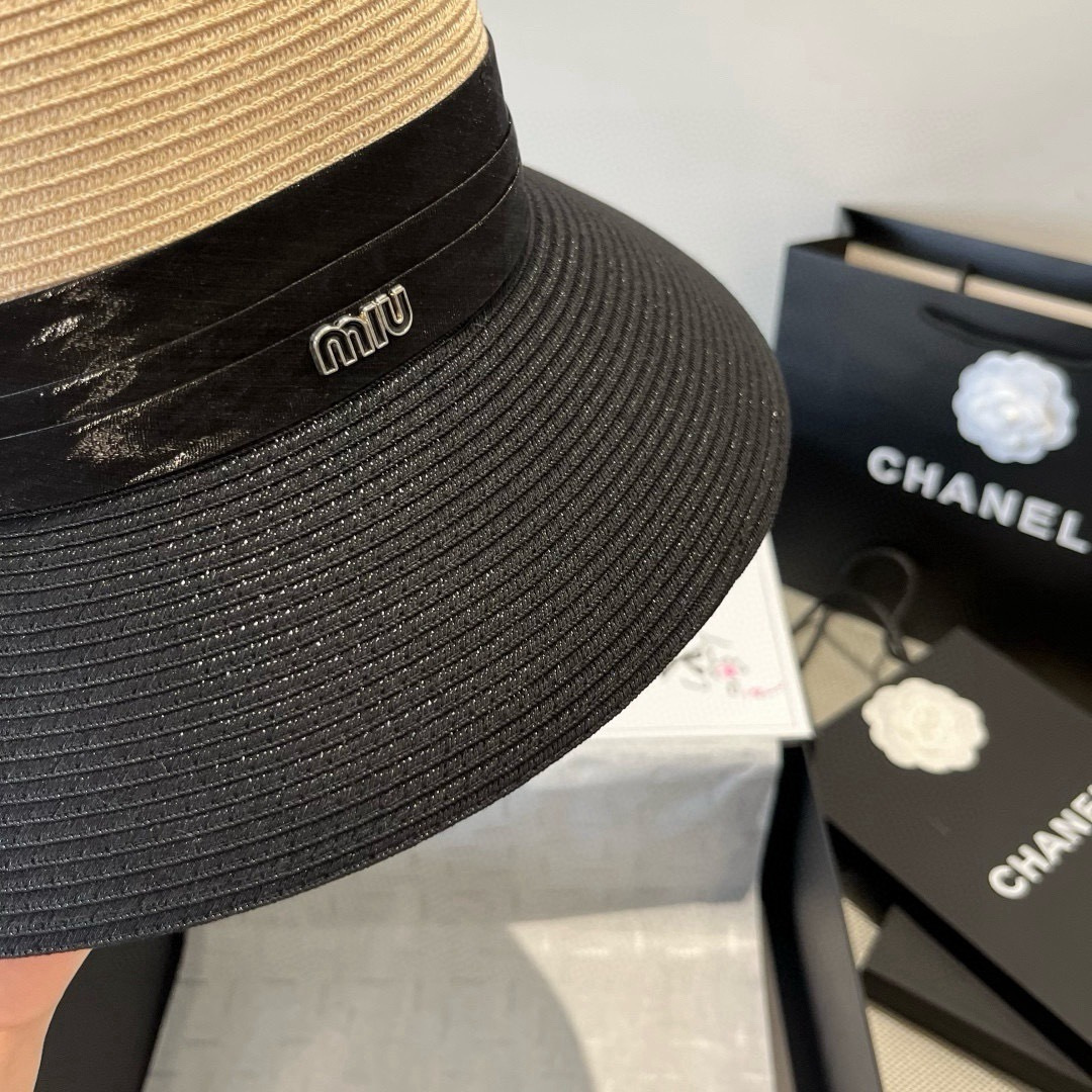 Pmuumiu缪缪新款盆帽，拼色礼帽，台湾PP草面料，头围57cm