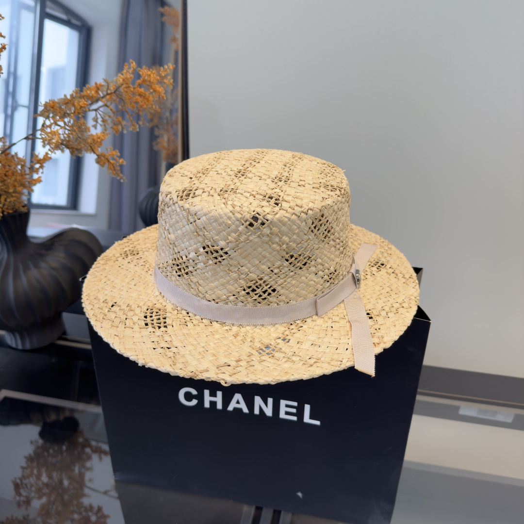 PChanel香奈儿拉菲草遮阳帽、夏日出游搭衣必备，头围57cm