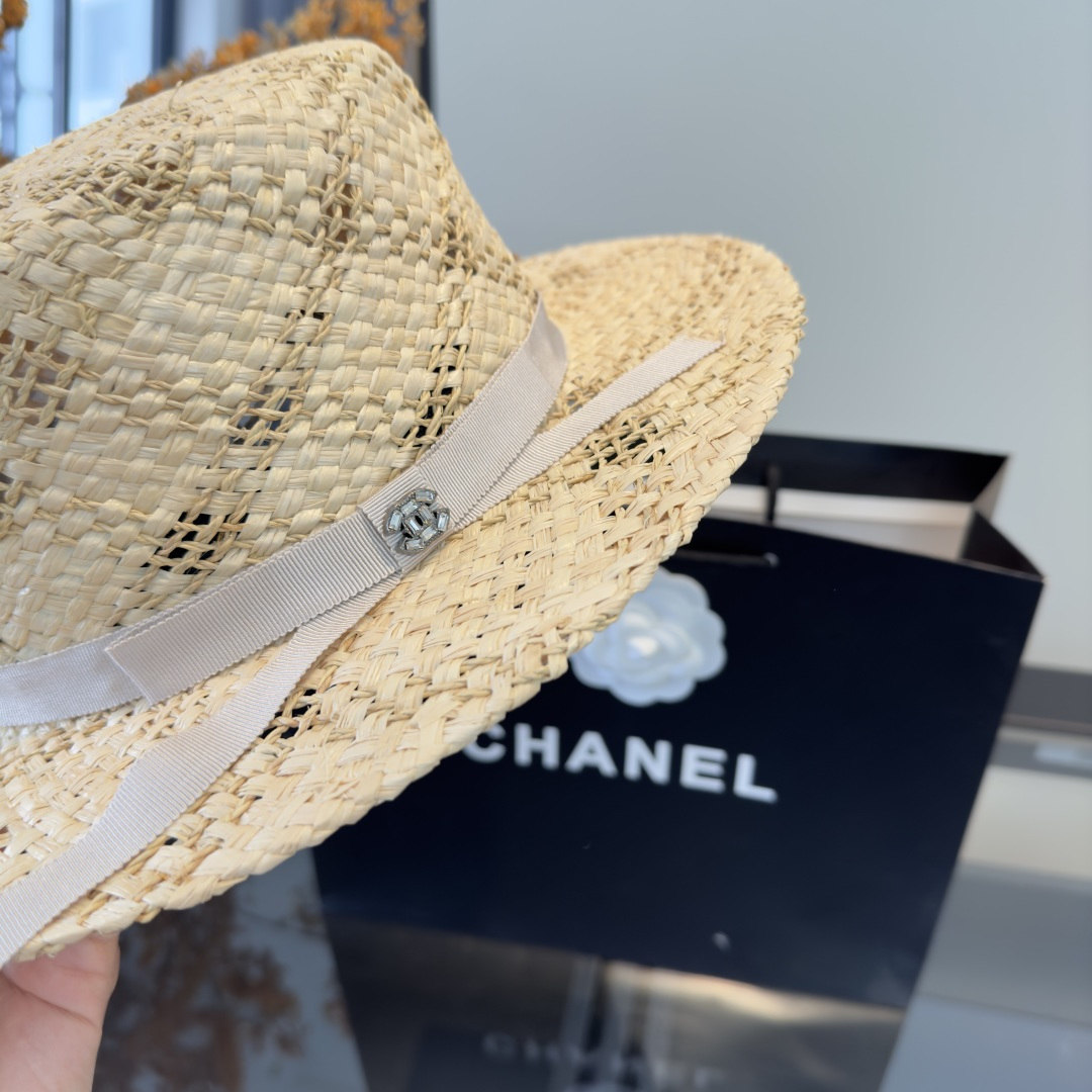 PChanel香奈儿拉菲草遮阳帽、夏日出游搭衣必备，头围57cm