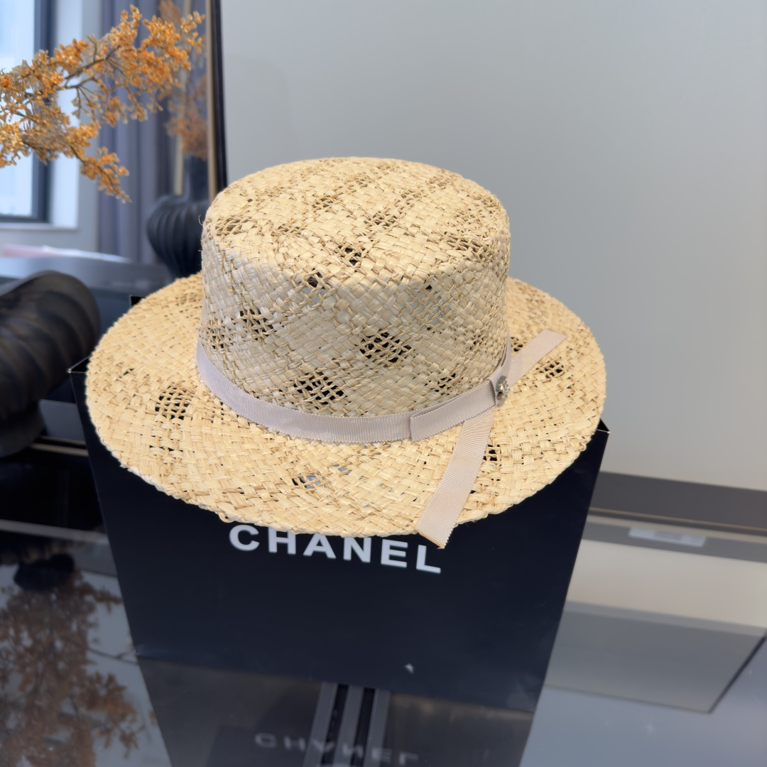 PChanel香奈儿拉菲草遮阳帽、夏日出游搭衣必备，头围57cm
