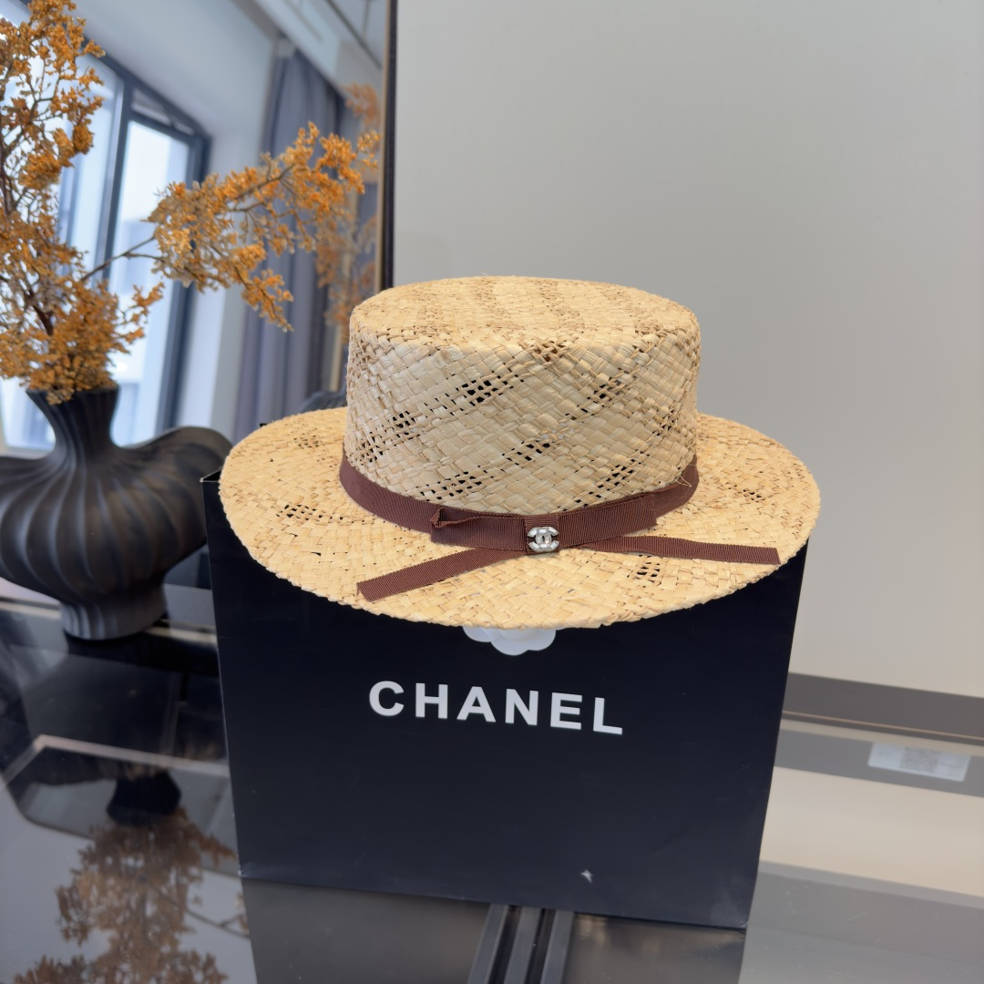 PChanel香奈儿拉菲草遮阳帽、夏日出游搭衣必备，头围57cm
