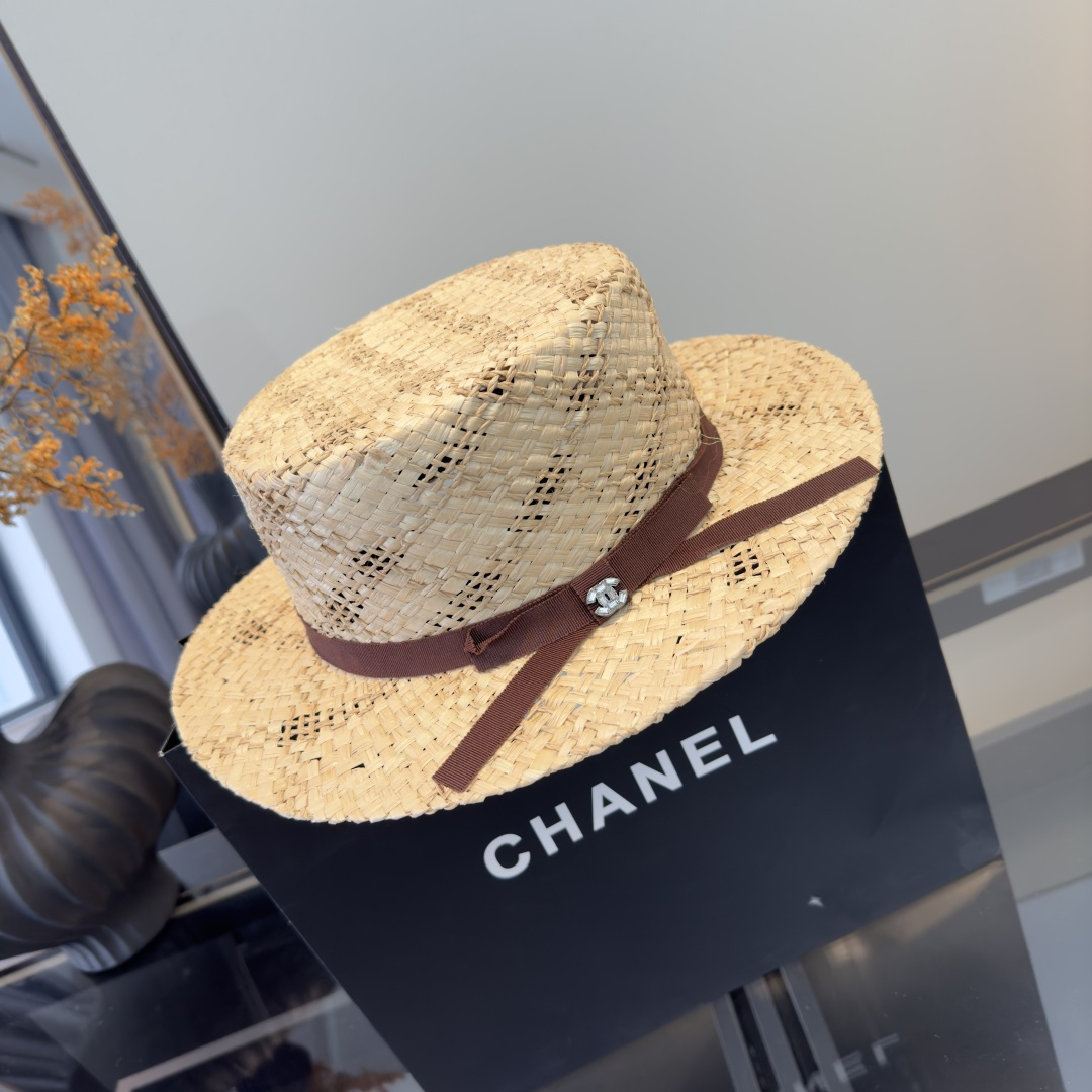 PChanel香奈儿拉菲草遮阳帽、夏日出游搭衣必备，头围57cm