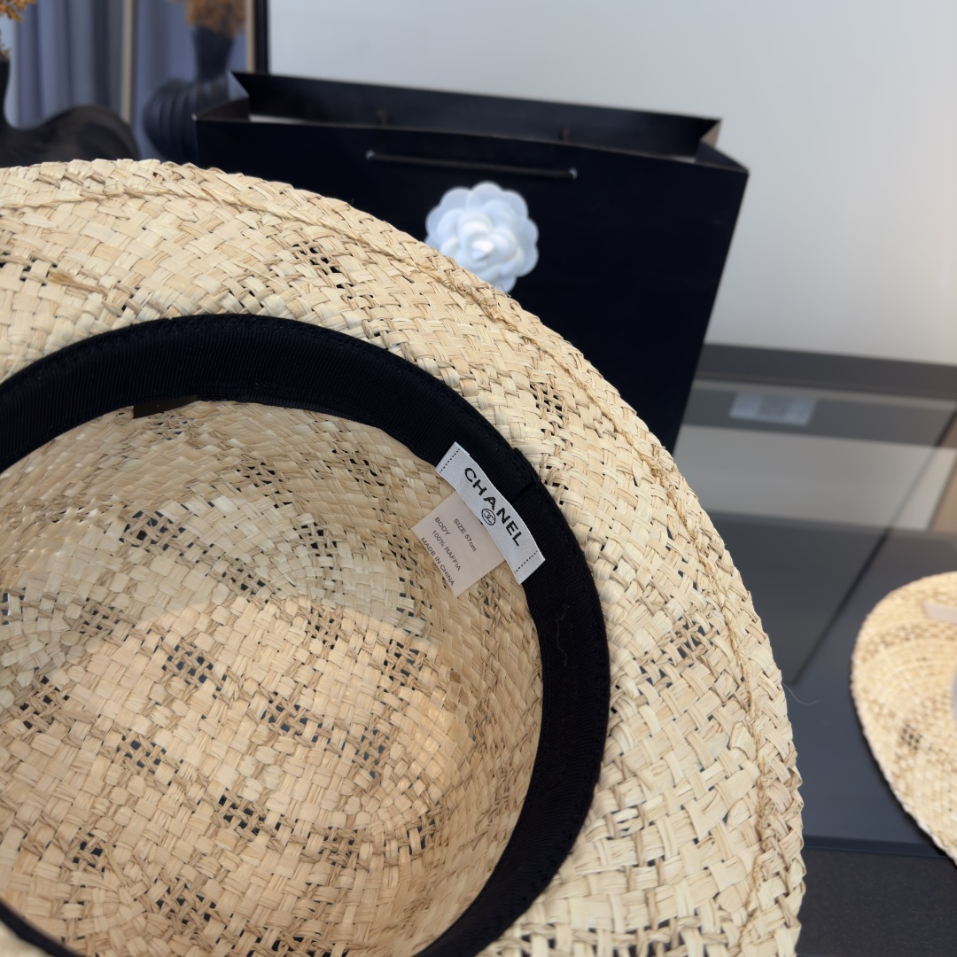 PChanel香奈儿拉菲草遮阳帽、夏日出游搭衣必备，头围57cm