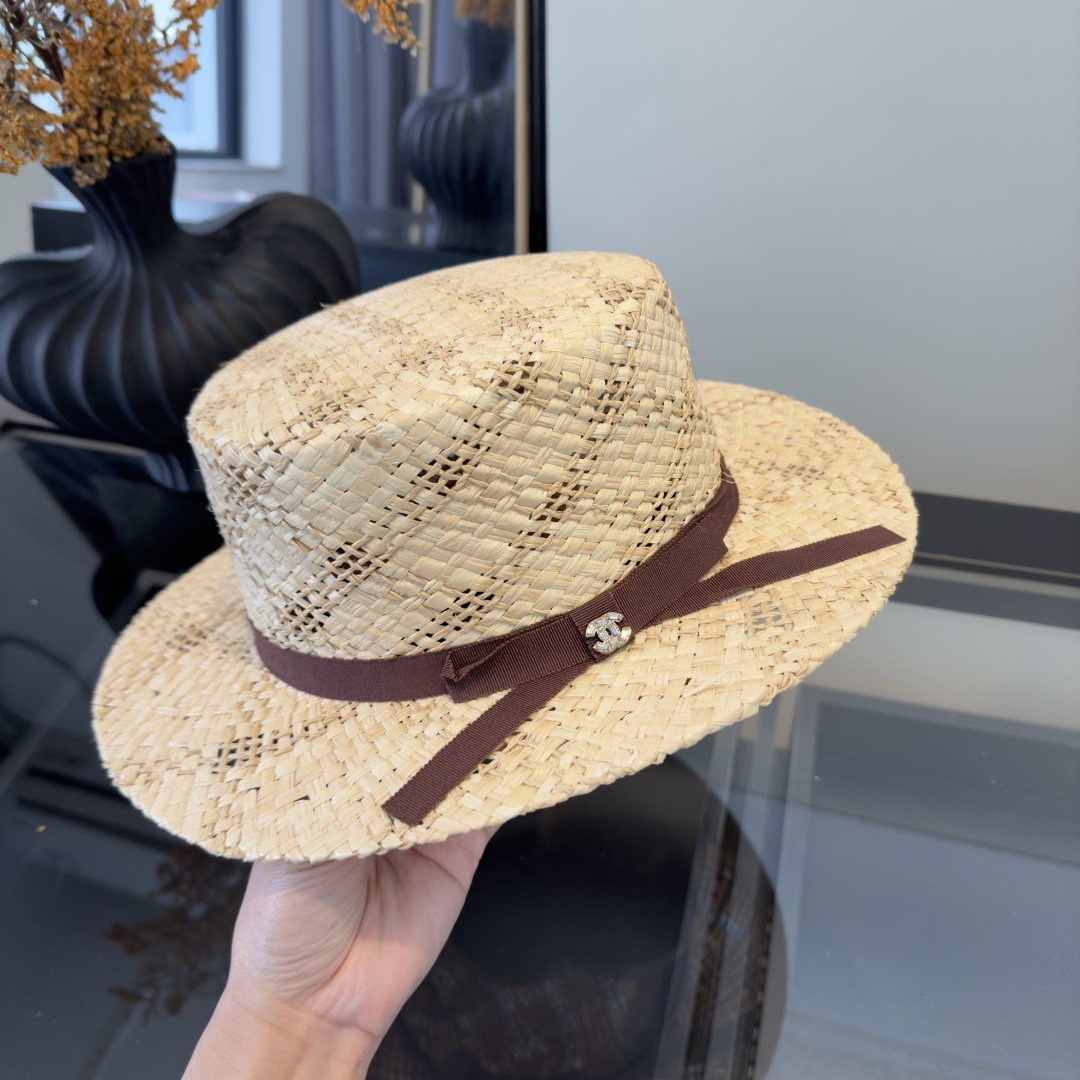 PChanel香奈儿拉菲草遮阳帽、夏日出游搭衣必备，头围57cm