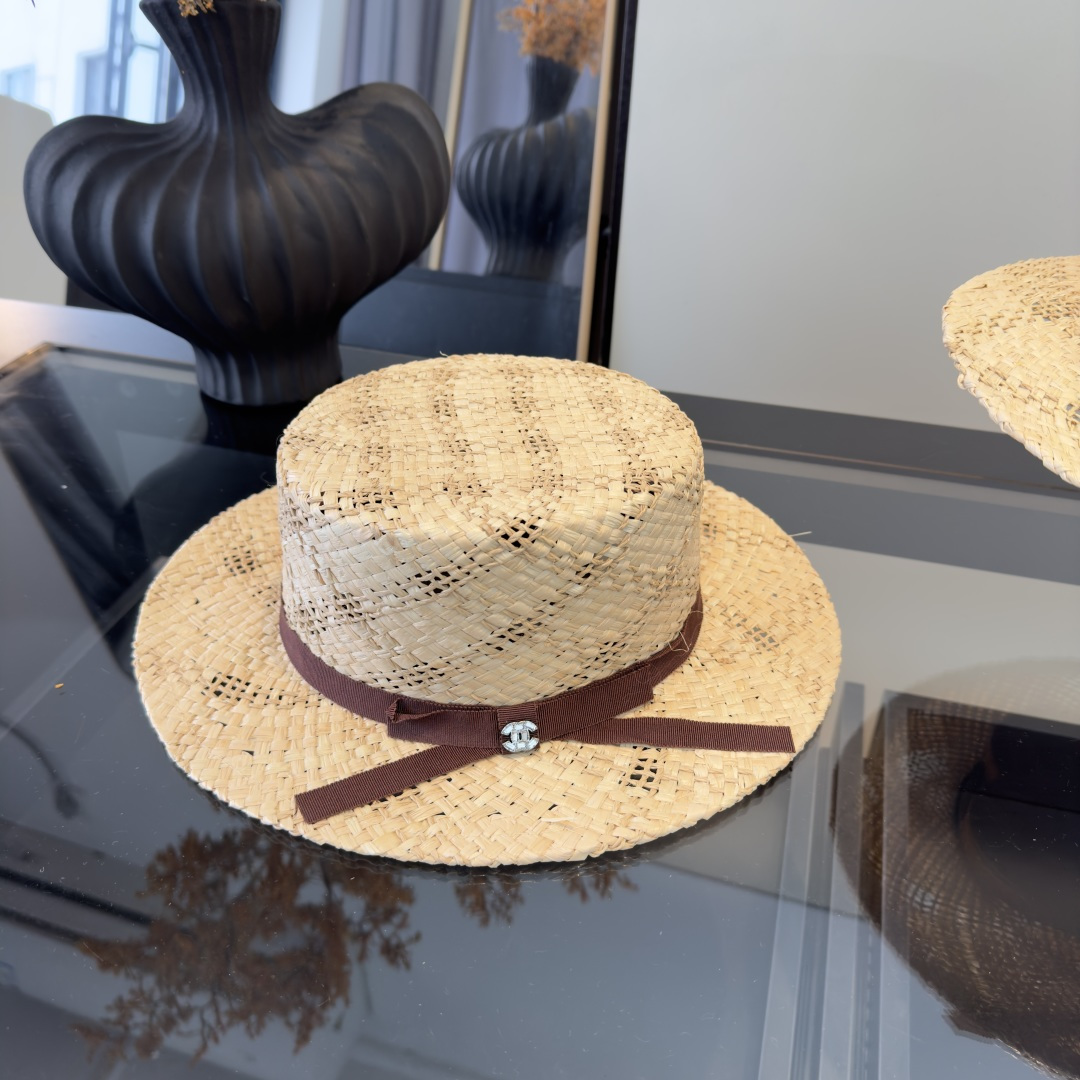 PChanel香奈儿拉菲草遮阳帽、夏日出游搭衣必备，头围57cm