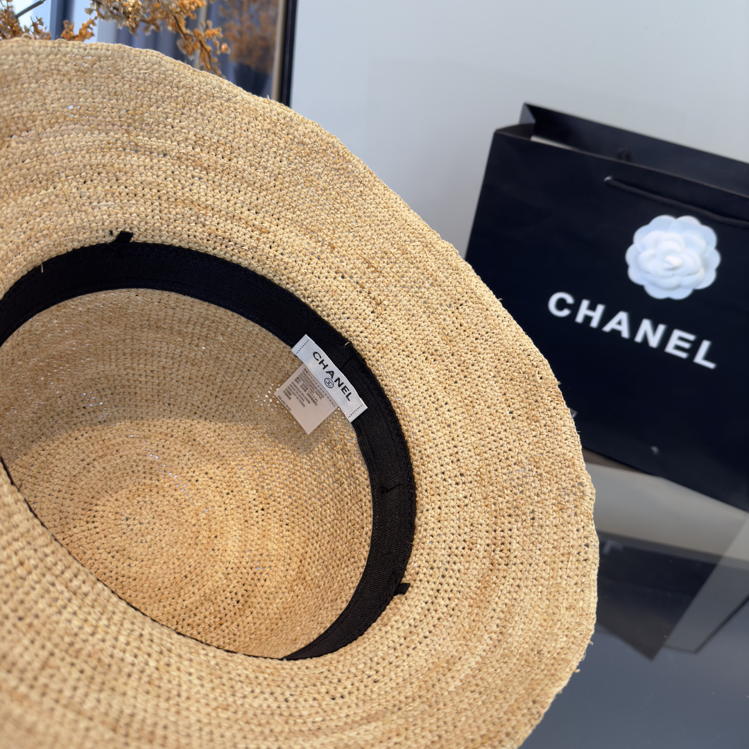 PChanel香奈儿拉菲草帽，纯手工钩织，头围57cm