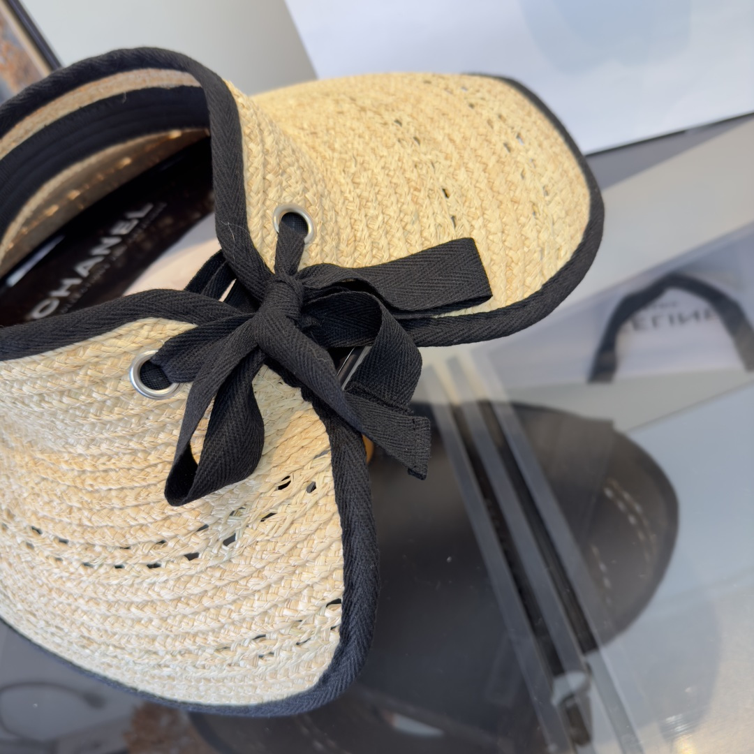 PChanel香奈儿额空顶遮阳帽，拉菲草帽，头围57cm