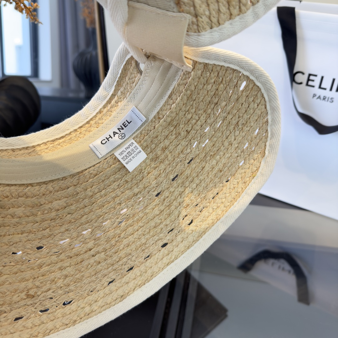 PChanel香奈儿额空顶遮阳帽，拉菲草帽，头围57cm