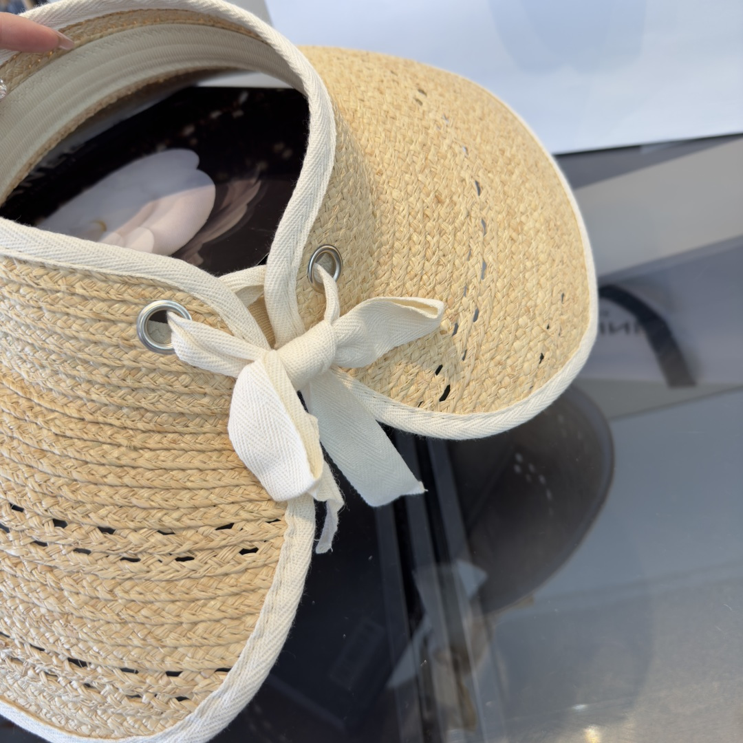 PChanel香奈儿额空顶遮阳帽，拉菲草帽，头围57cm