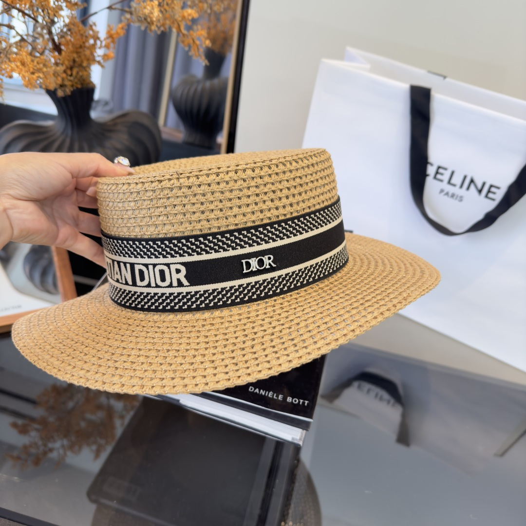PDior迪奥新款平顶草帽，日本纸草制作，跑量王，头围57cm