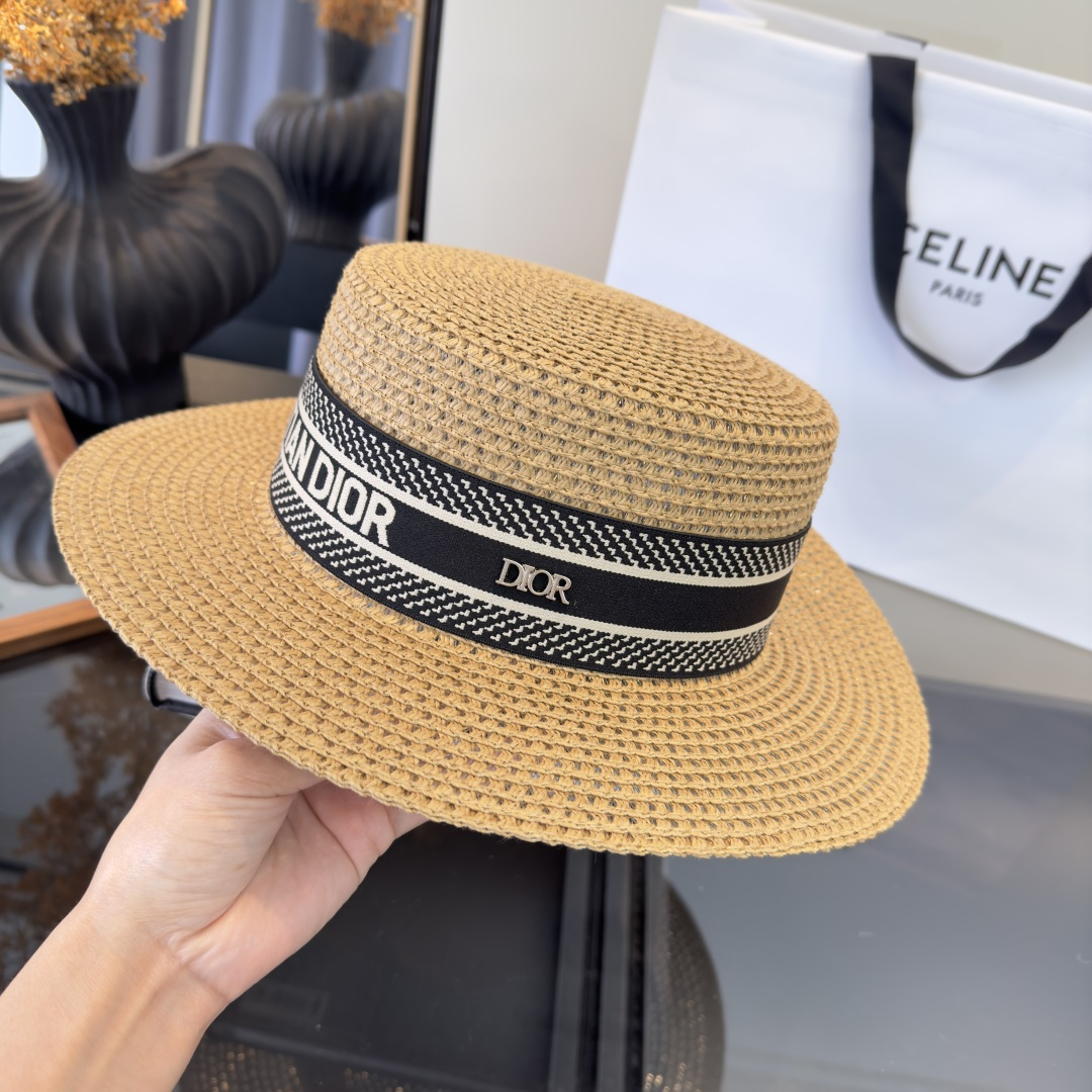 PDior迪奥新款平顶草帽，日本纸草制作，跑量王，头围57cm