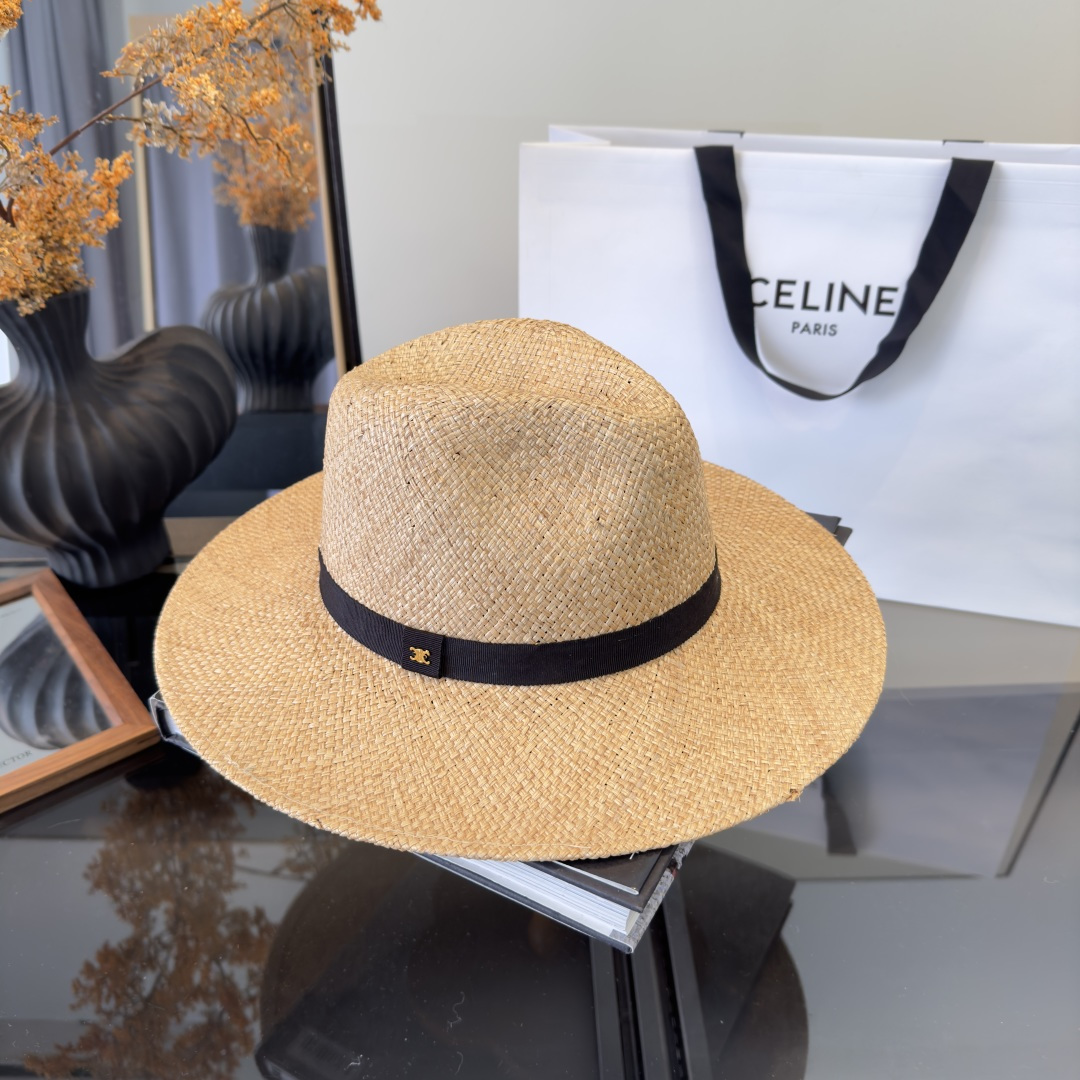 PCeline赛琳新款进口拉菲草帽，旅游必备，头围57cm