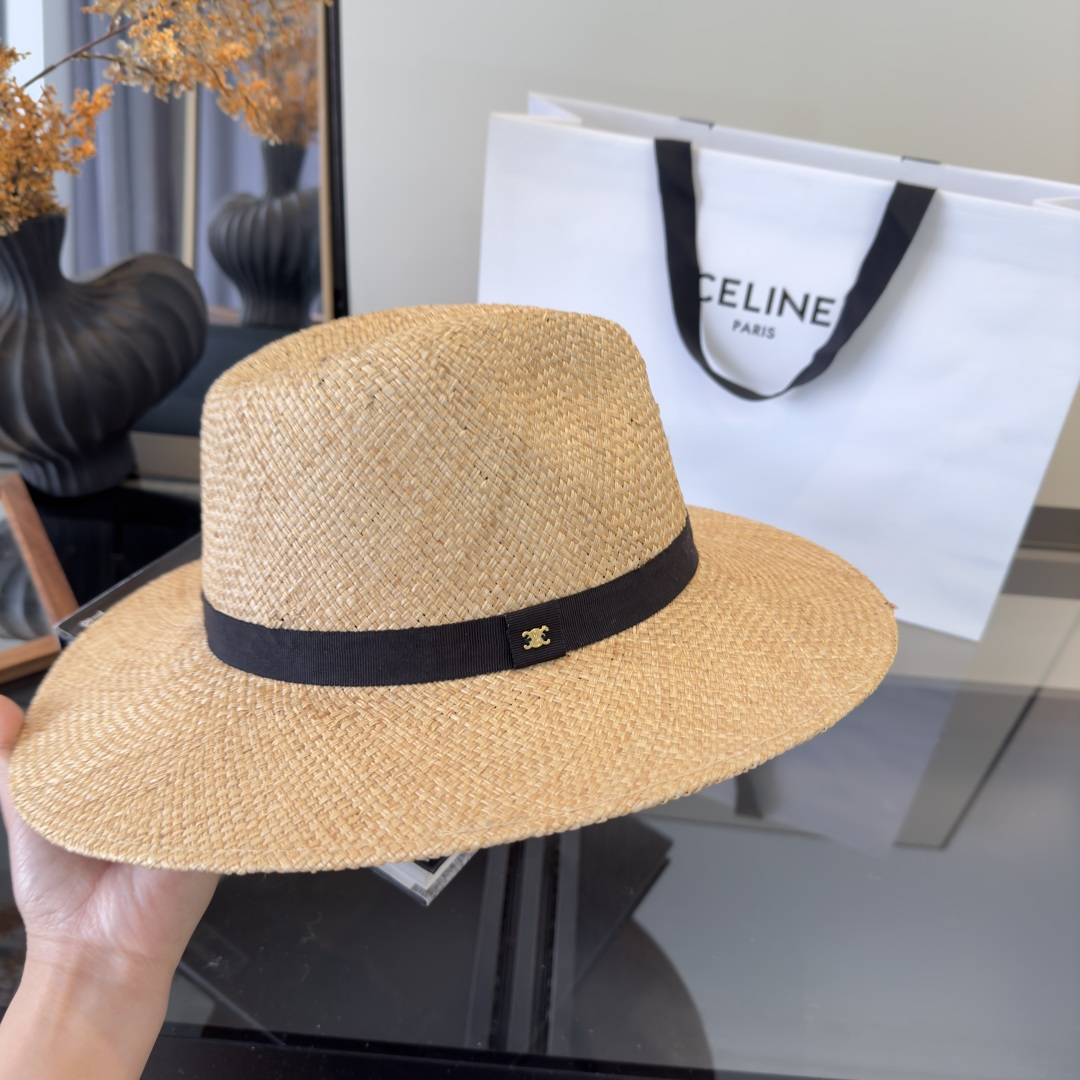 PCeline赛琳新款进口拉菲草帽，旅游必备，头围57cm