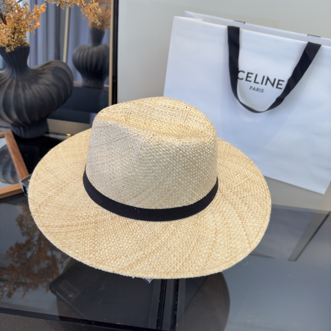 PCeline赛琳新款进口拉菲草帽，旅游必备，头围57cm