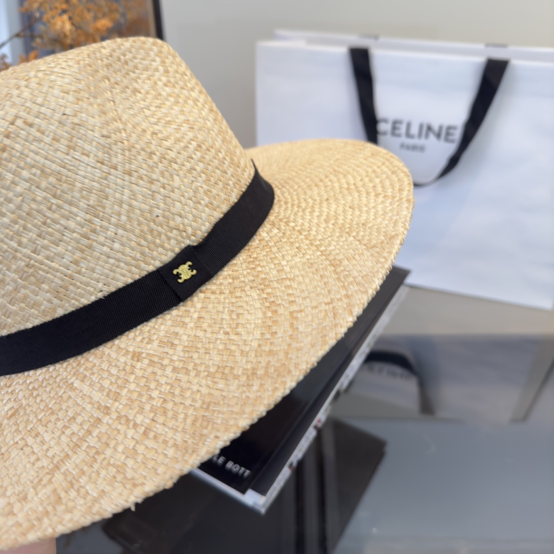 PCeline赛琳新款进口拉菲草帽，旅游必备，头围57cm