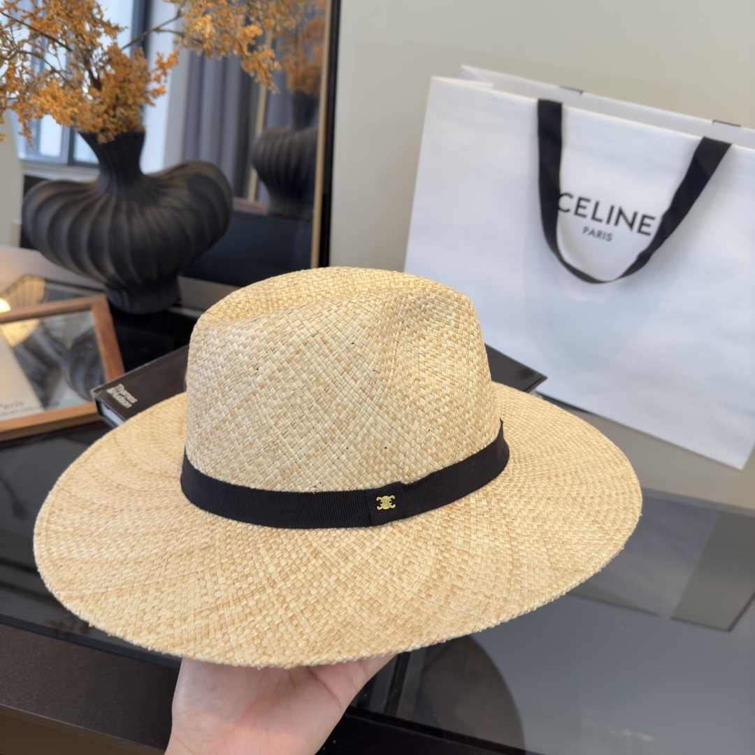 PCeline赛琳新款进口拉菲草帽，旅游必备，头围57cm