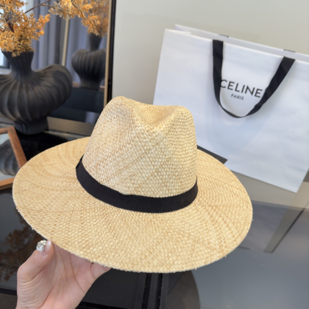 PCeline赛琳新款进口拉菲草帽，旅游必备，头围57cm