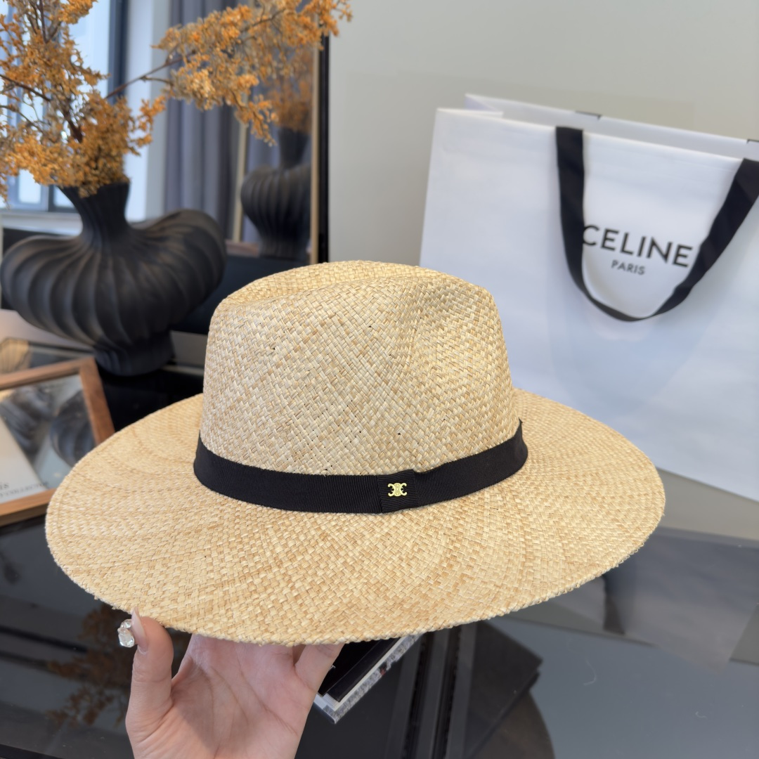 PCeline赛琳新款进口拉菲草帽，旅游必备，头围57cm