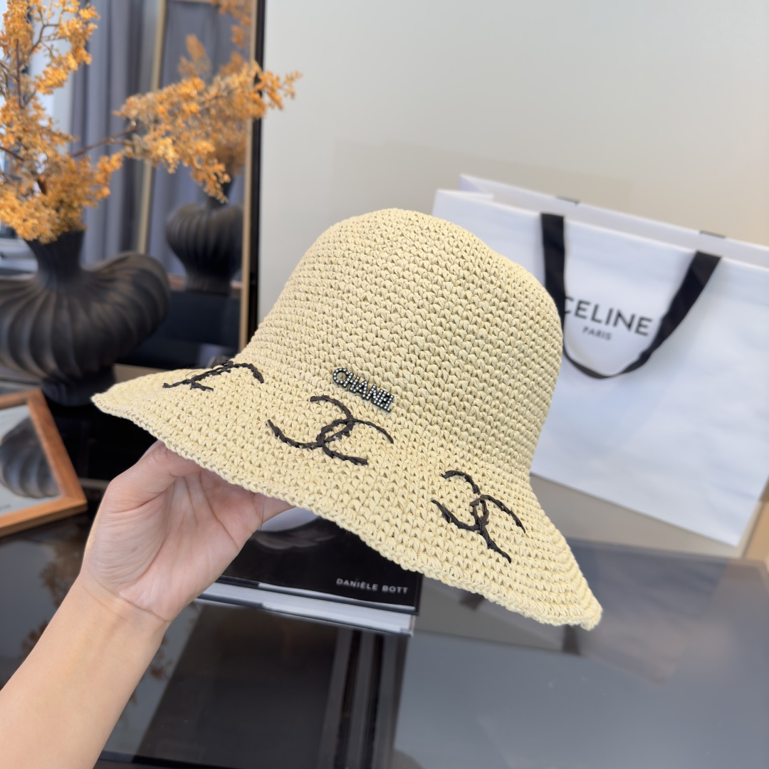 PChanel香奈儿夏款折叠草帽，纯收工钩织，头围57cm，可折叠