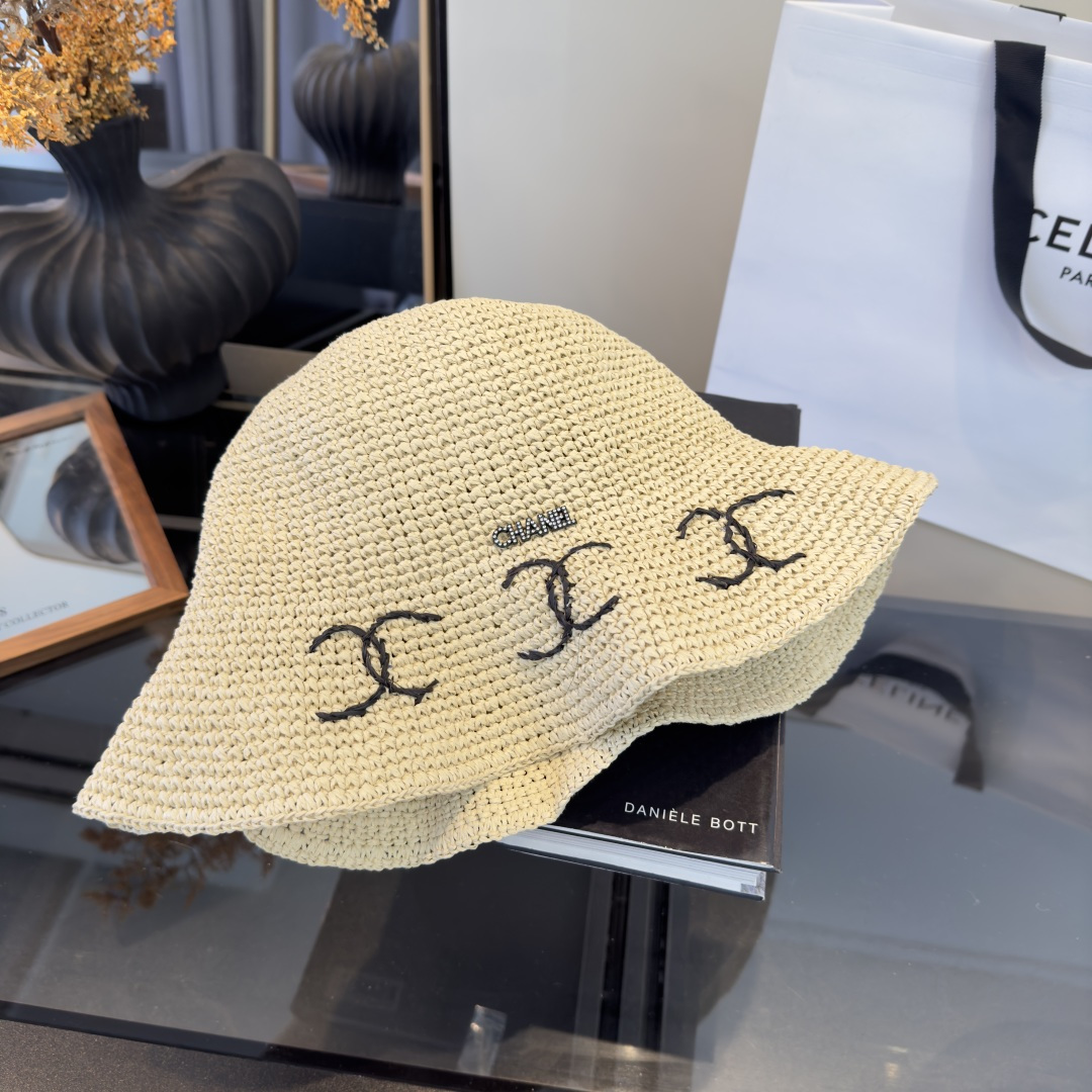 PChanel香奈儿夏款折叠草帽，纯收工钩织，头围57cm，可折叠