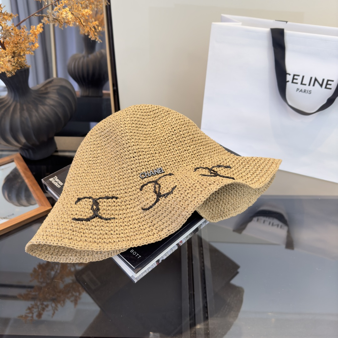 PChanel香奈儿夏款折叠草帽，纯收工钩织，头围57cm，可折叠