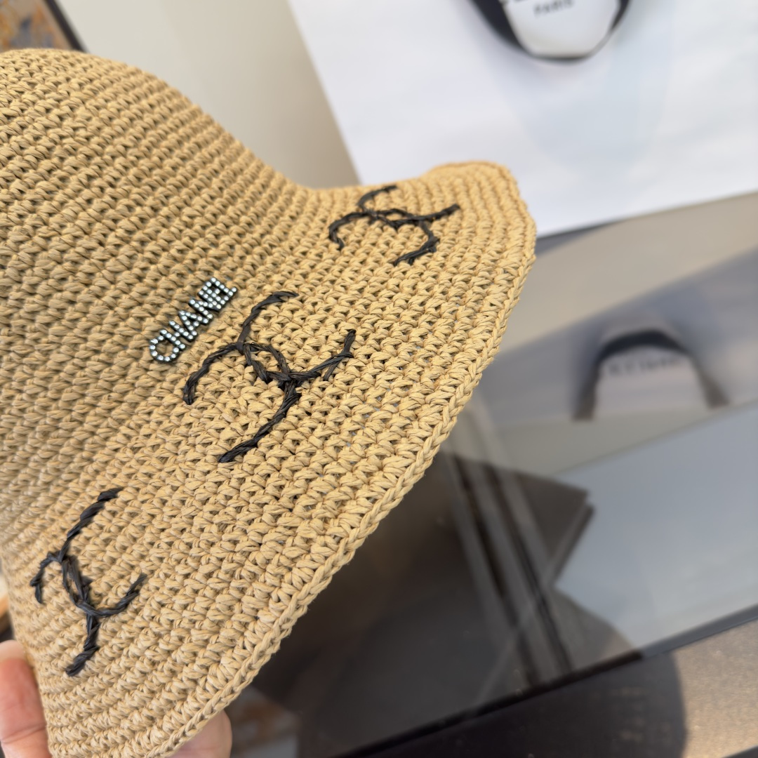 PChanel香奈儿夏款折叠草帽，纯收工钩织，头围57cm，可折叠