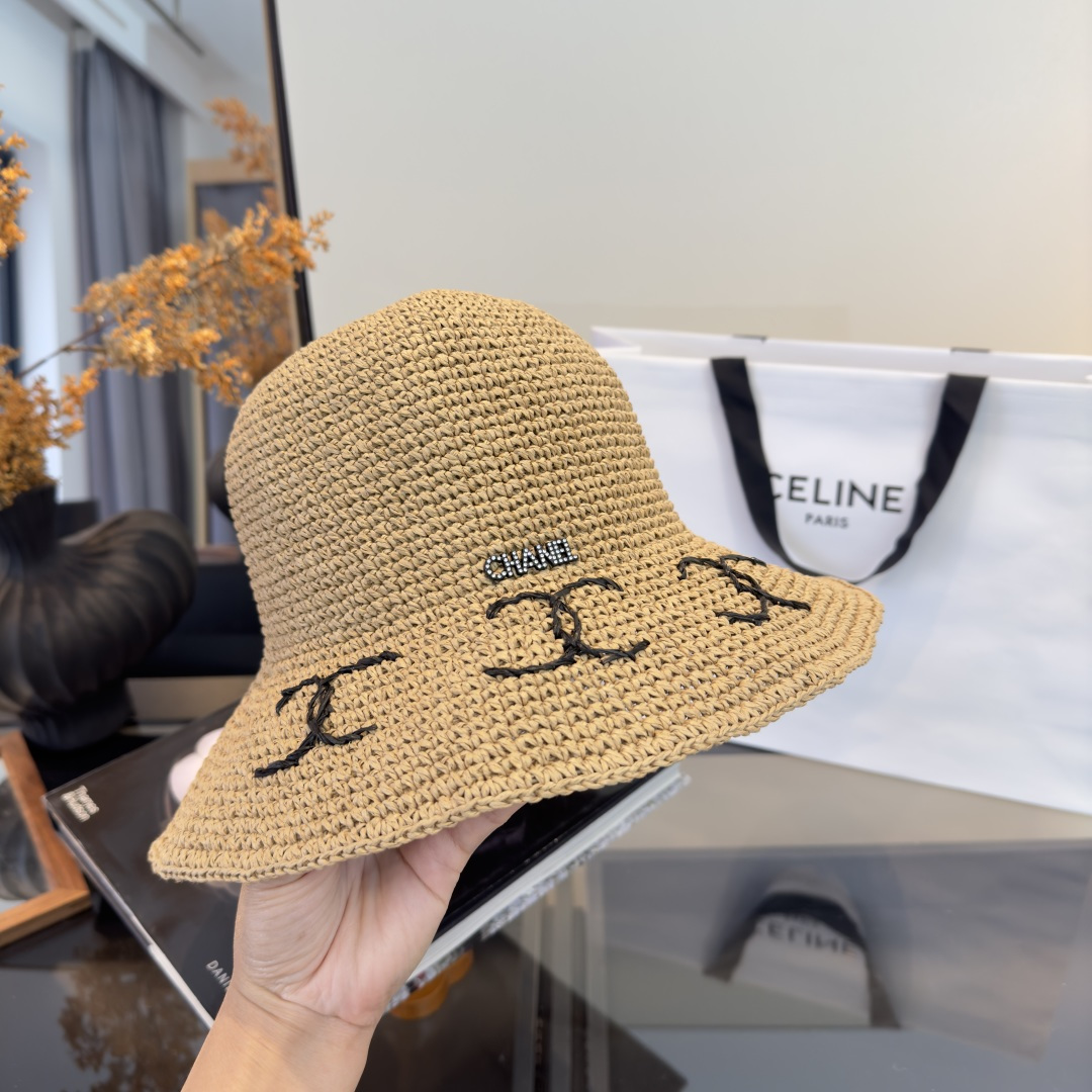PChanel香奈儿夏款折叠草帽，纯收工钩织，头围57cm，可折叠