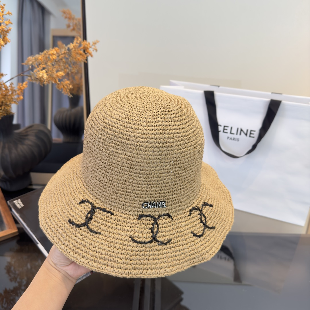 PChanel香奈儿夏款折叠草帽，纯收工钩织，头围57cm，可折叠