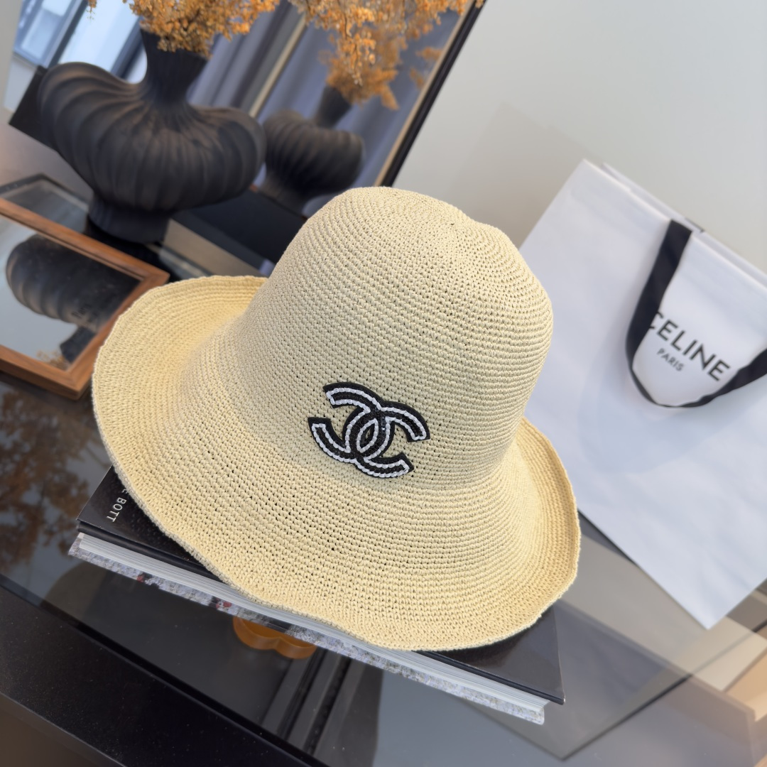 PChanel香奈儿夏款折叠草帽，纯收工钩织，头围57cm，可折叠
