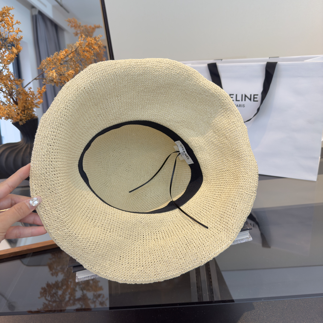 PChanel香奈儿夏款折叠草帽，纯收工钩织，头围57cm，可折叠