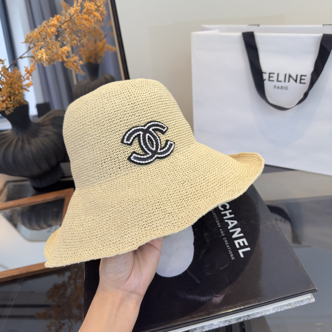 PChanel香奈儿夏款折叠草帽，纯收工钩织，头围57cm，可折叠