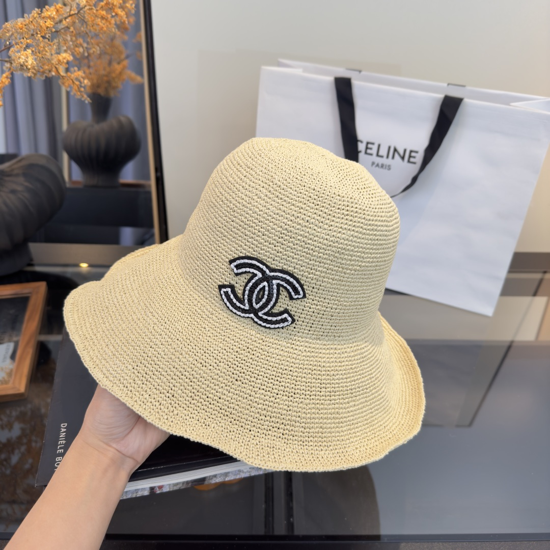 PChanel香奈儿夏款折叠草帽，纯收工钩织，头围57cm，可折叠