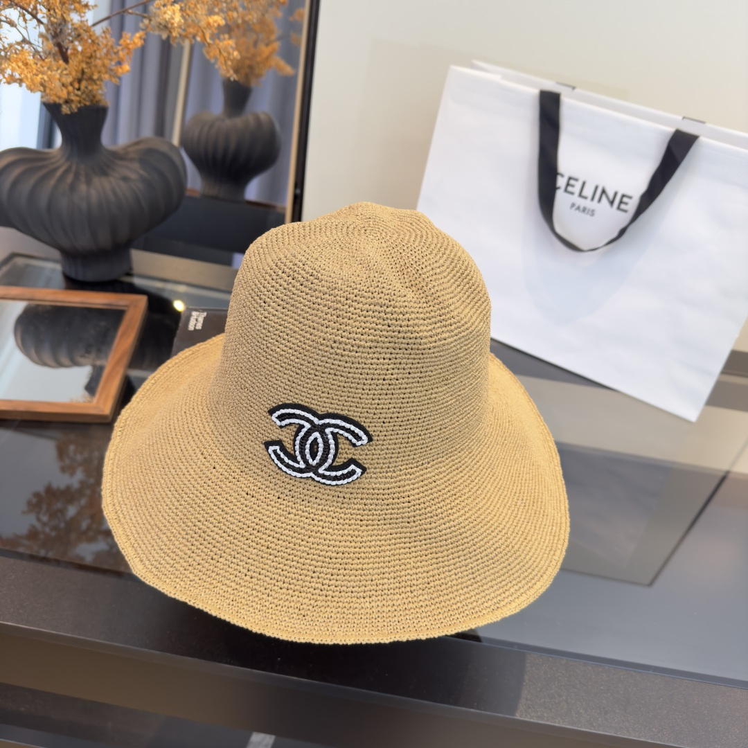 PChanel香奈儿夏款折叠草帽，纯收工钩织，头围57cm，可折叠