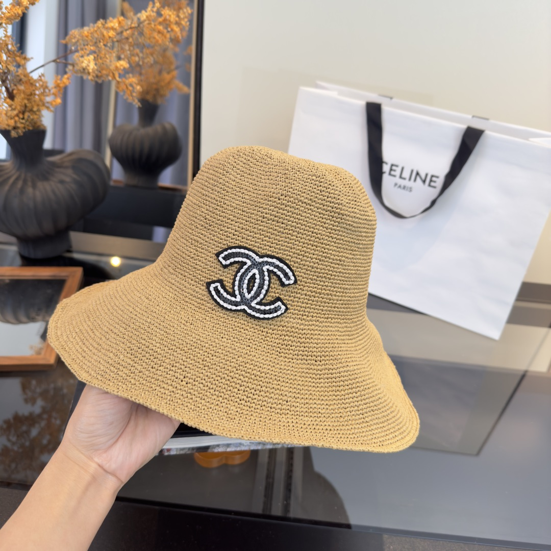 PChanel香奈儿夏款折叠草帽，纯收工钩织，头围57cm，可折叠