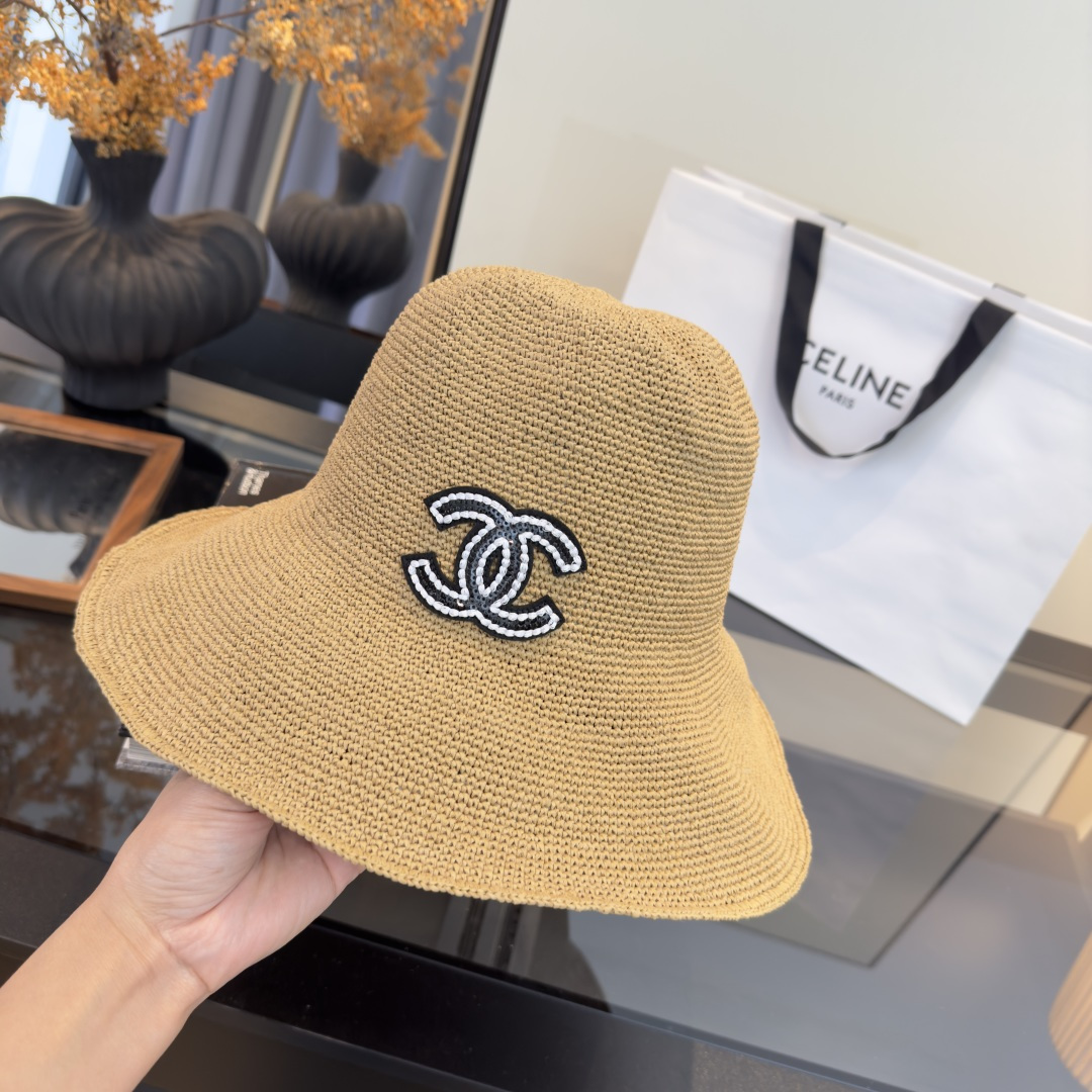 PChanel香奈儿夏款折叠草帽，纯收工钩织，头围57cm，可折叠