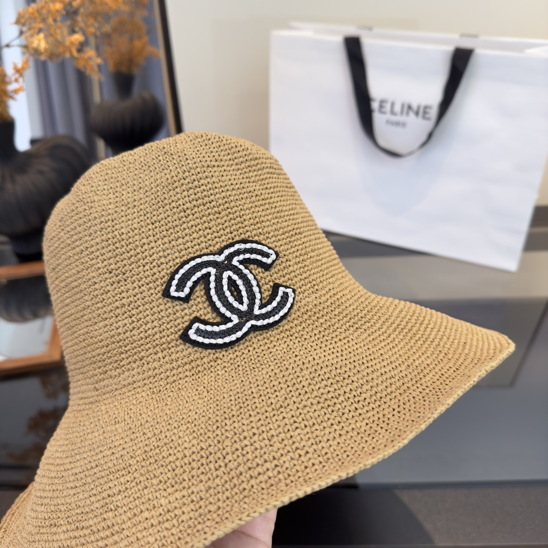PChanel香奈儿夏款折叠草帽，纯收工钩织，头围57cm，可折叠