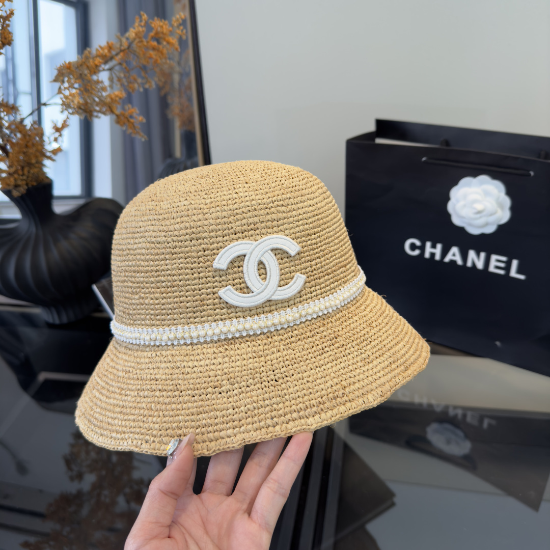 PChanel香奈儿拉菲草帽，纯手工钩织，头围57cm